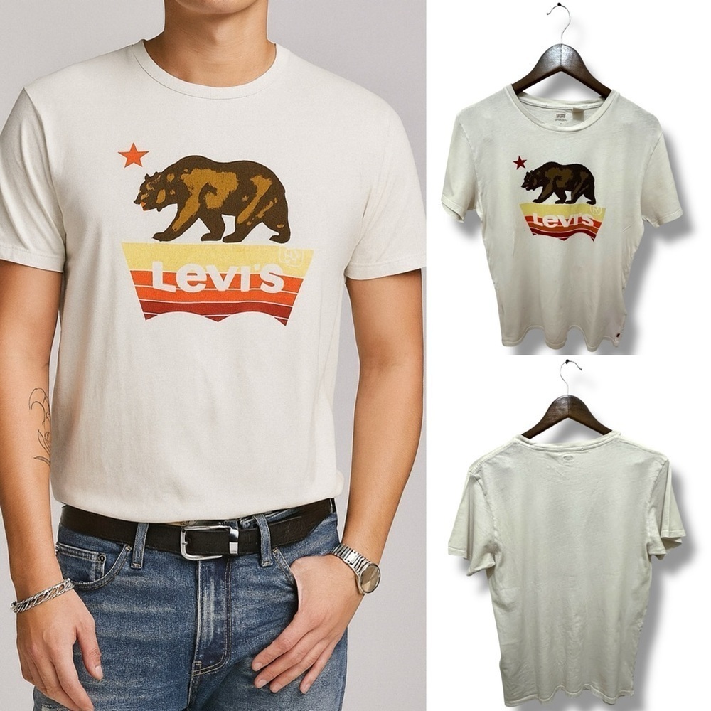 265 Levi’s | Vintage California Bear Graphic Tee – Off White Cotton (Size M)